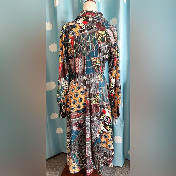patchwork print maxi long sleeve dress- M - Picture 7 of 7